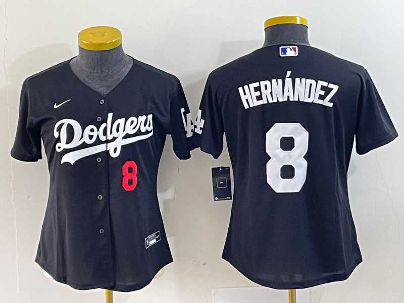 Women%27s Los Angeles Dodgers #8 Kike Hernandez Number Black Stitched Cool Base Nike Jersey->mlb womens jerseys->MLB Jersey